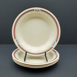 Corelle Country Hearth Rim Soup Bowls Maroon Blue Bands Individual Pasta Bowls